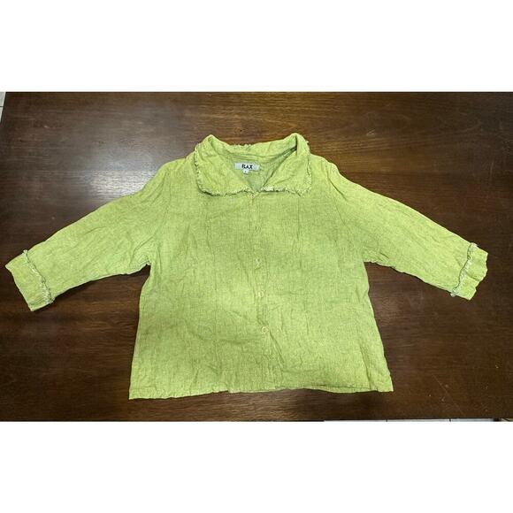 Flax Linen Button Down Layering Top Women Large Spring Summer Fringe Beach Trip - Picture 1 of 11